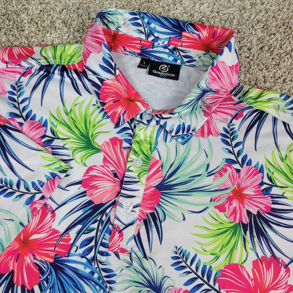 Greenside Golf Mens Large Multicolor AOP Floral Performance Stretch Polo SS